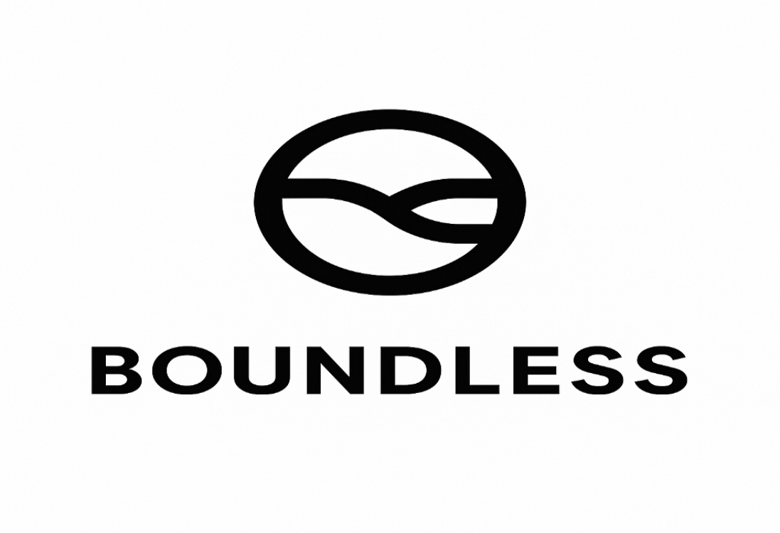 Black 'BOUNDLESS' logo on a white background